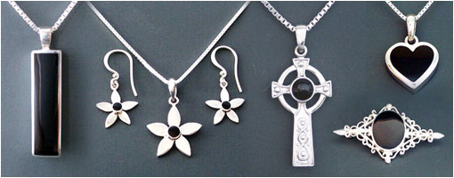 Selection of Whitby jet jewellery